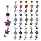 mcdfl19 piercing ombligo acero quirurgico bola joya 8mm doble flor cristal s 10mm al por mayor