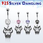mcdvd21 piercing ombligo acero quirurgico zirconita redonda 8mm plata esterlina owl colgante distribuidor