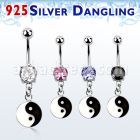 mcdvd30 piercing ombligo acero 316l zirconia redonda 8mm disco plano plata esterlina ying yang pintado colgado venta
