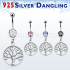 mcdvd4 piercing ombligo acero 316l zirconia redonda 8mm arbol vida plata esterlina colgado distribuidor mayorista