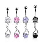 mcdz416 piercing ombligo acero quirurgico zirconita redonda 8mm colgante zirconia redonda ajustada presion plata al por mayor