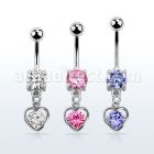 mcdz419 piercing ombligo acero quirurgico zirconita redonda 8mm colgante corazon zirconia redonda medio plata al por mayor