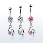 mcdz731 piercing ombligo acero quirurgico zirconia redonda 8mm colgante corazon lujo zirconia plata mayorista