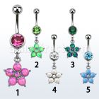 mcopfl20 piercing ombligo acero quirurgico bola joya 8mm flor 5 petalos opalos sinteticos 10mm mayorista