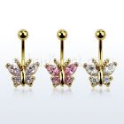 mdgz321 piercing ombligo acero 316l anodizado dorado mariposa cristal distribuidor