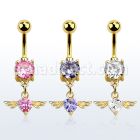 mdgz367 piercing ombligo acero 316l anodizado dorado zirconia 8mm zirconia corazon alas distribuidor mayorista