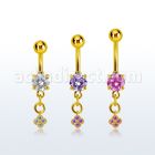 mdgz411 piercing ombligo acero 316l anodizado dorado zirconia redonda 8mm colgante flor zirconia oro distribuidor mayorista