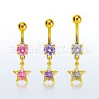 mdgz414 piercing ombligo acero 316l anodizado dorado zirconia redonda 8mm colgante estrella zirconia redonda medio oro al por mayor