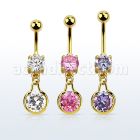 mdgz417 piercing ombligo acero 316l oro zirconita redonda 8mm colgante redondo zirconia medio oro mayorista