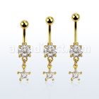 mdgzs6 piercing ombligo acero 316l anodizado dorado zirconia redonda 8mm colgante estrella zirconia 6mm oro al por mayor