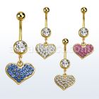 mdk705 piercing ombligo acero 316l pvd dorado bola lisa 5mm bola joya 8mm corazon cristal oro colgado 10mm distribuidor