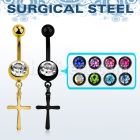 mdk757 piercing ombligo acero 316l pvd bola 5mm bola lisa bola 8mm joya bisel colgante liso cruz simple mayorista