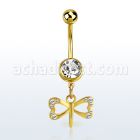 mdk761 piercing ombligo acero chapado pvd bola superior lisa bola joya pequeno colgante cristal libelula colgante laton chapado oro