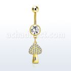 mdk764 piercing ombligo acero 316l pvd dorado bola joya 8mm colgante seta cristal oro distribuidor