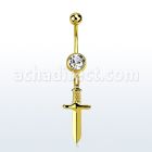 mdk768 piercing ombligo acero chapado pvd dorado bola joya colgante punal colgante laton chapado oro