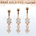 mdrz411 piercing ombligo acero 316l pvd oro rosa zirconita redonda 8mm colgante flor zirconia oro rosa distribuidor