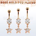 mdrz414 piercing ombligo acero 316l pvd oro rosa zirconita redonda 8mm colgante estrella zirconia redonda medio oro rosa mayorista