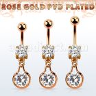 mdrz417 piercing ombligo acero 316l oro rosa zirconita redonda 8mm colgante redondo zirconia medio oro rosa mayorista