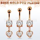 mdrz419 piercing ombligo acero 316l oro rosa zirconita redonda 8mm colgante corazon zirconia redonda medio oro rosa mayorista