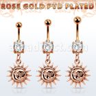 mdrz726c piercing ombligo acero 316l oro rosa zirconita redonda 8mm colgante liso sol oro rosa al por mayor