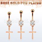 mdrz757 piercing ombligo acero quirurgico oro rosa zirconia redonda 8mm colgante liso cruz simple venta