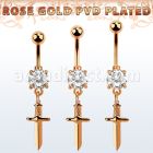 mdrz768 piercing ombligo acero anodizado oro rosa cz redonda colgante punal colgante laton chapado oro rosa