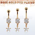 mdrzs6 piercing ombligo acero 316l anodizado oro rosa zirconia redonda 8mm colgante estrella zirconia 6mm oro rosa venta