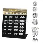 mg111 display 24 pares piercings oreja acero 316l magneticos zirconia clara redonda bandeja magnetica 4mm 7mm mayorista