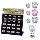 mg114 display 24 pares piercings oreja acero 316l magneticos zirconia color cuadrada bandeja magnetica 4mm 6mm venta