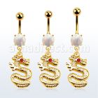 mgo721 piercing ombligo acero 316l pvd dorado opalo redondo colgante dragon ojo cristal distribuidor mayorista