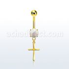 mgocrs piercing ombligo acero 316l pvd dorado opalo redondo colgante liso cruz simple mayorista