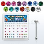 nb14mx caja display piercing nariz hueso plata 925 0 6mm cristal redondo 2mm al por mayor