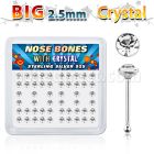 nb19cx caja display piercing nariz hueso plata esterlina 925 0 6mm cristal claro 2 5mm mayorista