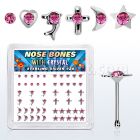 nbbxm4 caja display piercing nariz hueso plata esterlina 925 0 6mm formas cristal centro redondo rosa distribuidor