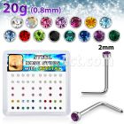 nlc20xm 316l steel nose studs round crystal tops assorted