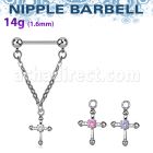 npdl3 barbell pezon acero quirurgico bolas 5mm conectadas traves cruz zirconita central al por mayor