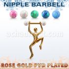 npttd13 barbell pezon acero 316l pvd oro rosa bolas 5mm opalo hombre colgando oro rosa al por mayor