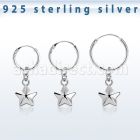 phod49 piercing helix aro liso plata esterlina colgante estrella plata