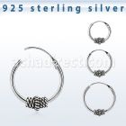 phoxd 925 silver balinese design black oxidized hoop earrings