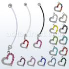 pndhrc4 piercing ombligo embarazada bolas 5mm acero colgante cristal tachonado corazon inclinado longitud 50mm mayorista