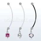 pndz383 piercing ombligo embarazada bolas 5mm acero colgante zirconia 10mm longitud 50mm mayorista
