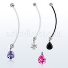 pndz409 piercing ombligo embarazada bolas 5mm acero colgante 11 x 9mm pera zirconia longitud 50mm venta