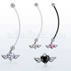 pndz586 piercing ombligo embarazada bolas 5mm acero colgante corazon zirconia alas longitud 50mm distribuidor mayorista