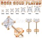 rpqz one pair rose gold plated silver ear studs square cz
