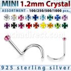 silver nose screw bulk w mini 1.2mm prong set crystals