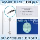 sset07 kit piercings profesional 100 barbells lengua acero quirurgico 316l bolas 5mm 100 agujas acero quirurgico esterilizadas mayorista