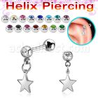 steel helix barbell w jewel ball dangling steell star