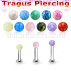 tlbop3 labret tragus acero 316l base redonda 2 5mm tragus piercing bola opalo 3mm distribuidor