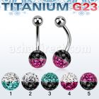 ubnfr8e piercing ombligo titanio g23 bola titanio 5mm bola 8mm multi cristal ferido colores distribuidor