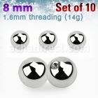 xbal8 pack 10 bolas 8mm acero quirurgico brillo espejo rosca mayorista